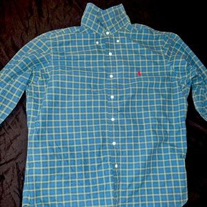Ralph Lauren XL Large Blue Green Button Down Shirt Long Sleeve